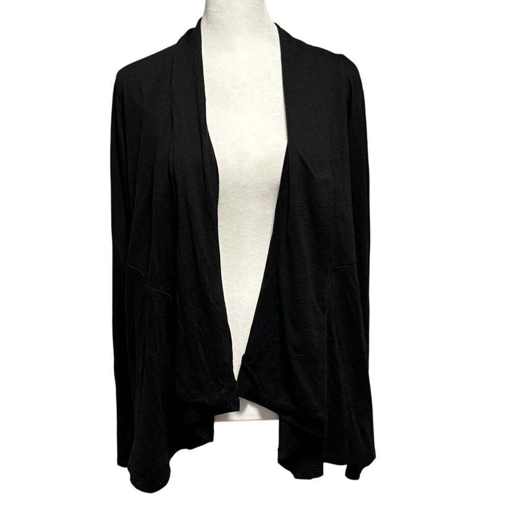 Ibex Size L Open Front Cardigan Merino Wool Black Drapey Made in USA TINY FLAW